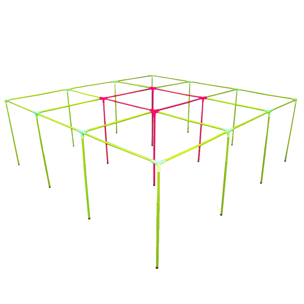 Pink and Yellow Neon 9 Square in the Air on a white background. 